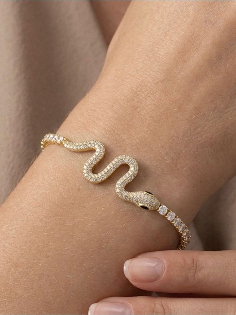 Snake Tennis Bracelet 14k Gold Plated | Water Resistant Hypoallergenic Jewelry